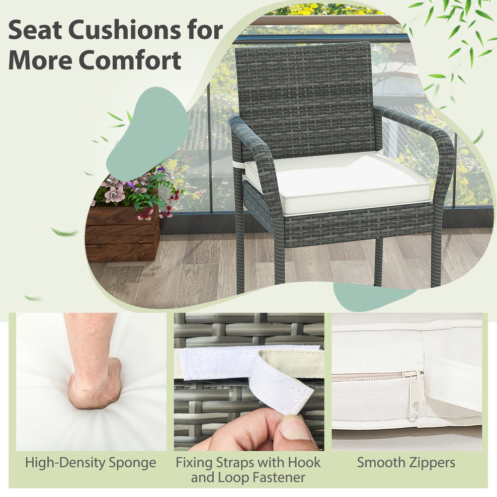 Close-up of high-density sponge seat cushion with smooth zippers and hook and loop fasteners for PE rattan bar chairs.