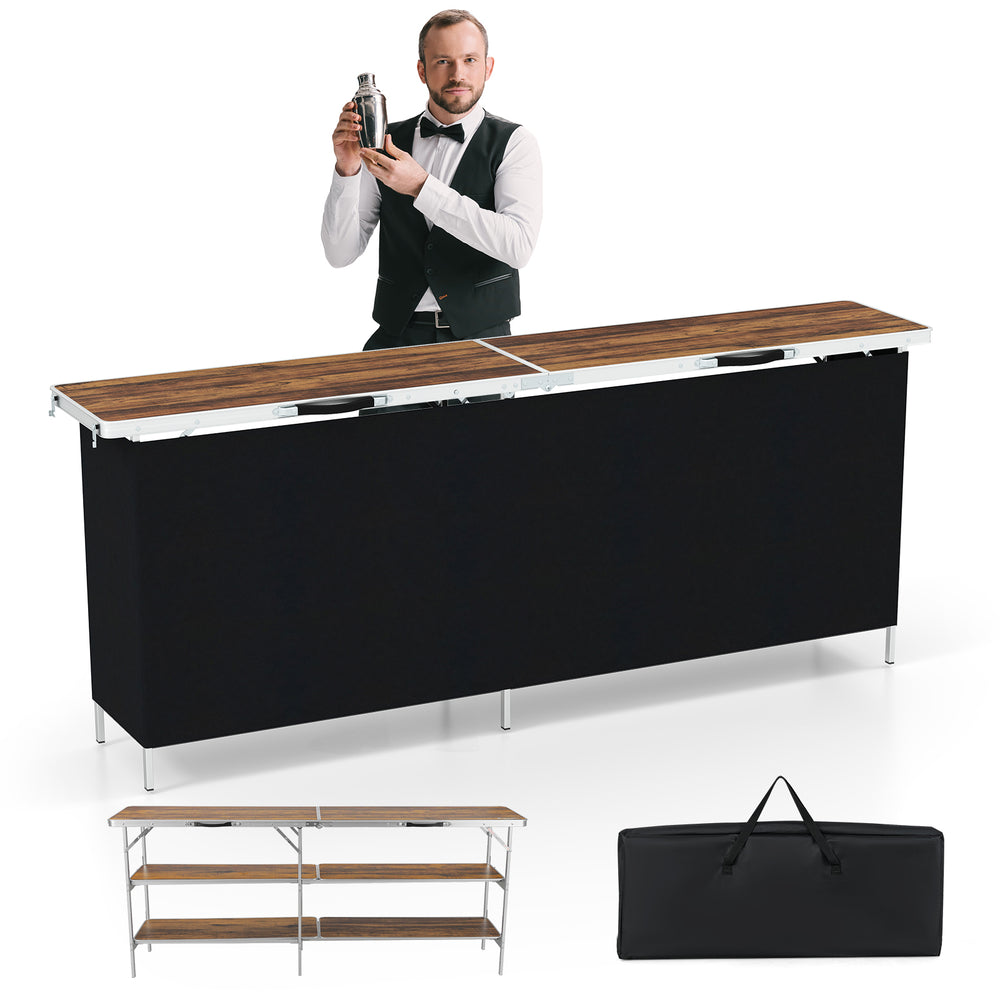 Aluminum portable picnic table with spacious 81" tabletop and 2-tier open shelves, ideal for camping and outdoor use.