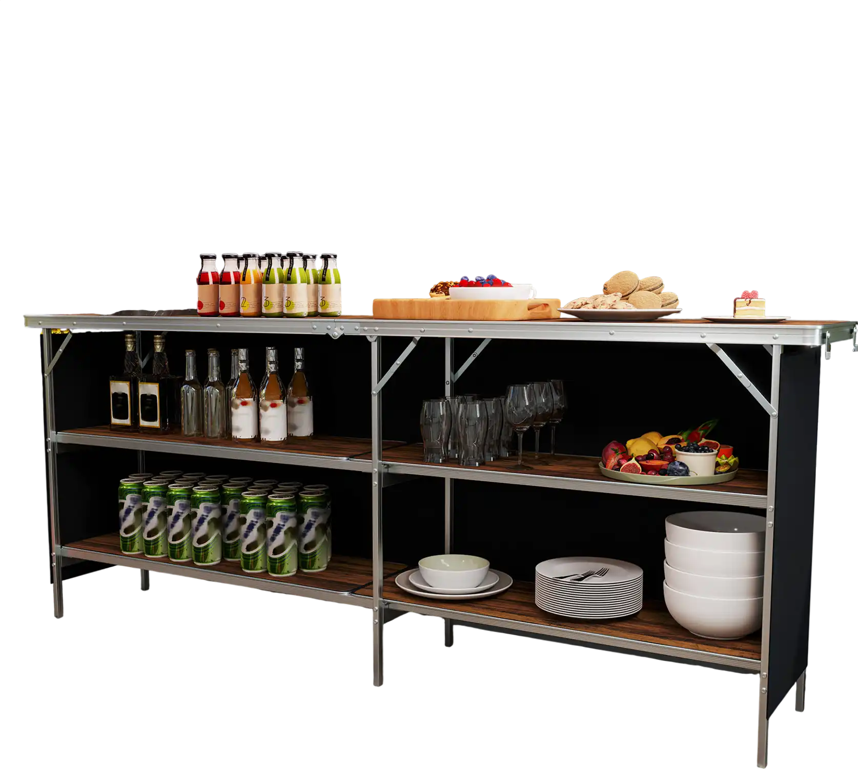 Costway Aluminum Portable Picnic Table w/ 2-Tier Open Shelves 135729684 New