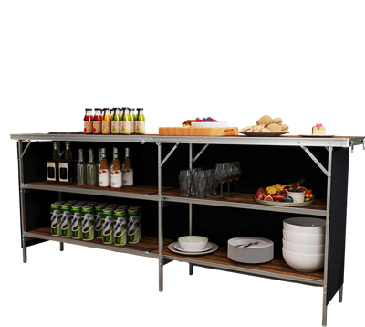 Costway Aluminum Portable Picnic Table w/ 2-Tier Open Shelves 135729684 New