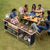 Aluminum portable picnic table with 2-tier open shelves, spacious tabletop, ideal for outdoor gatherings and camping.
