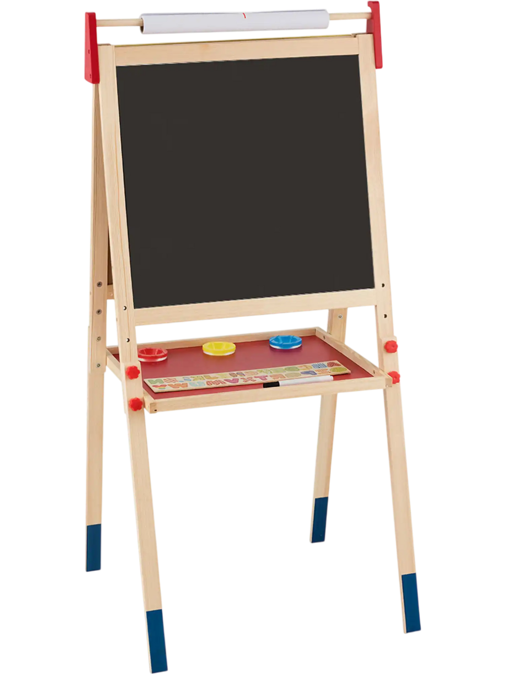 All-in-One Wooden Height Adjustable Kid's Art Easel with Magnetic Stickers and Paper