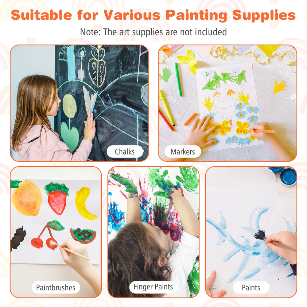 Children using the 3-in-1 art easel with chalkboard and whiteboard, showcasing various painting supplies for creativity.