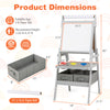 3-in-1 art easel for kids featuring a magnetic chalkboard and whiteboard, with storage bins and paint cups for creative.