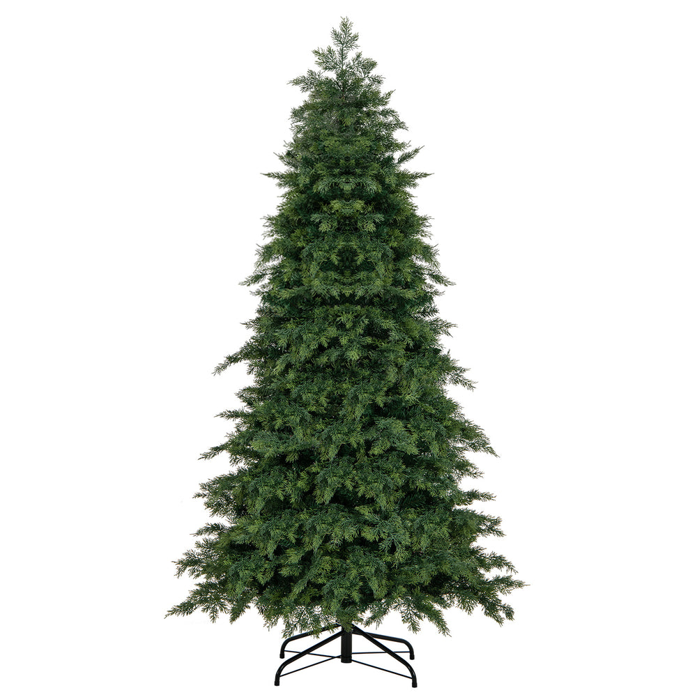 6 ft artificial Christmas tree with 721/1019 lush branch tips, featuring a hinged design for easy setup and a sturdy.