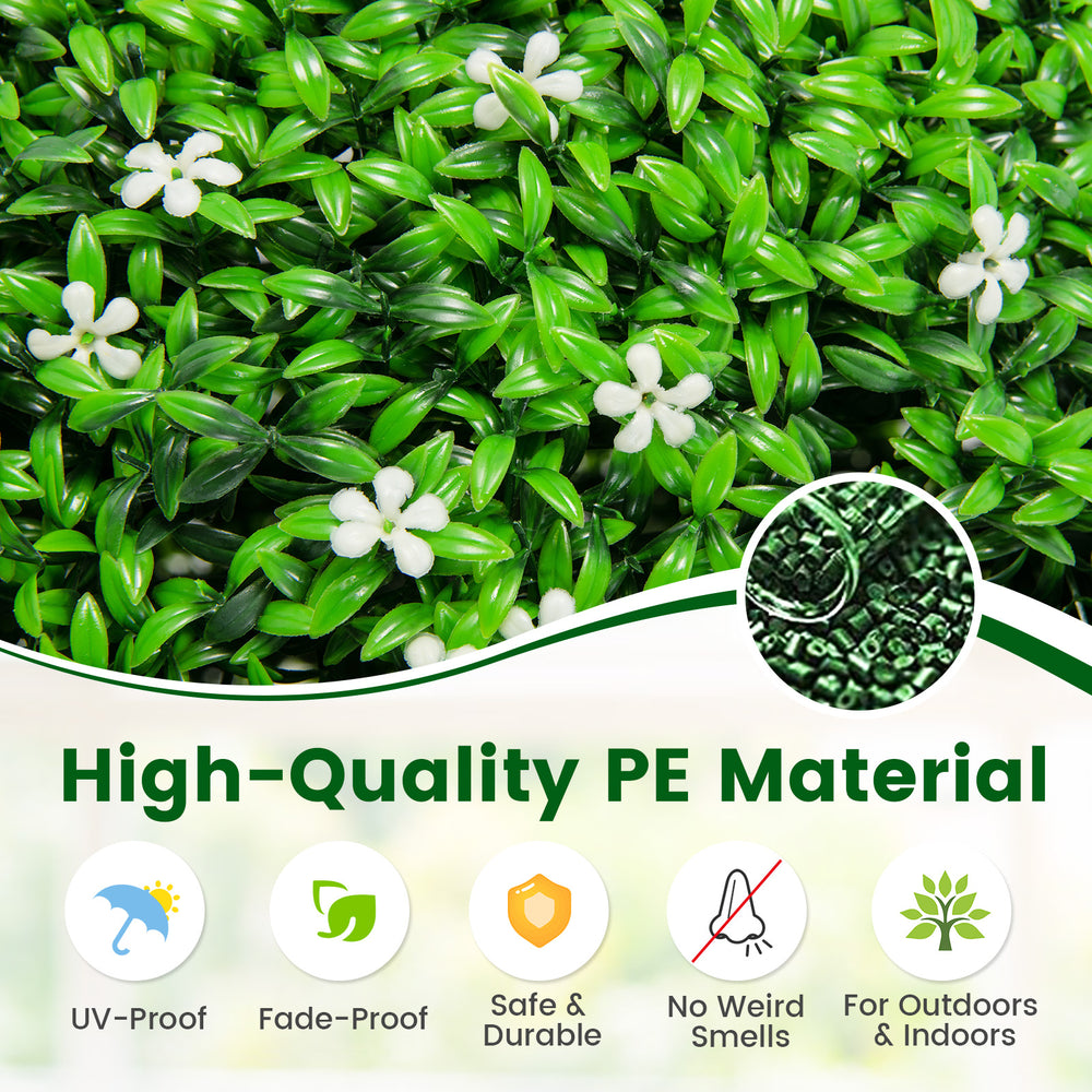 Close-up of high-quality PE material artificial topiary ball with white flowers, UV-proof and fade-proof for indoor and.