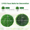 Two 19.5-inch faux boxwood topiary balls in round and square shapes, perfect for indoor and outdoor decoration.