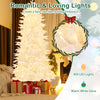 7 FT artificial Xmas tree with 1880 flocked branch tips and warm white glow lights, perfect for holiday ambiance.