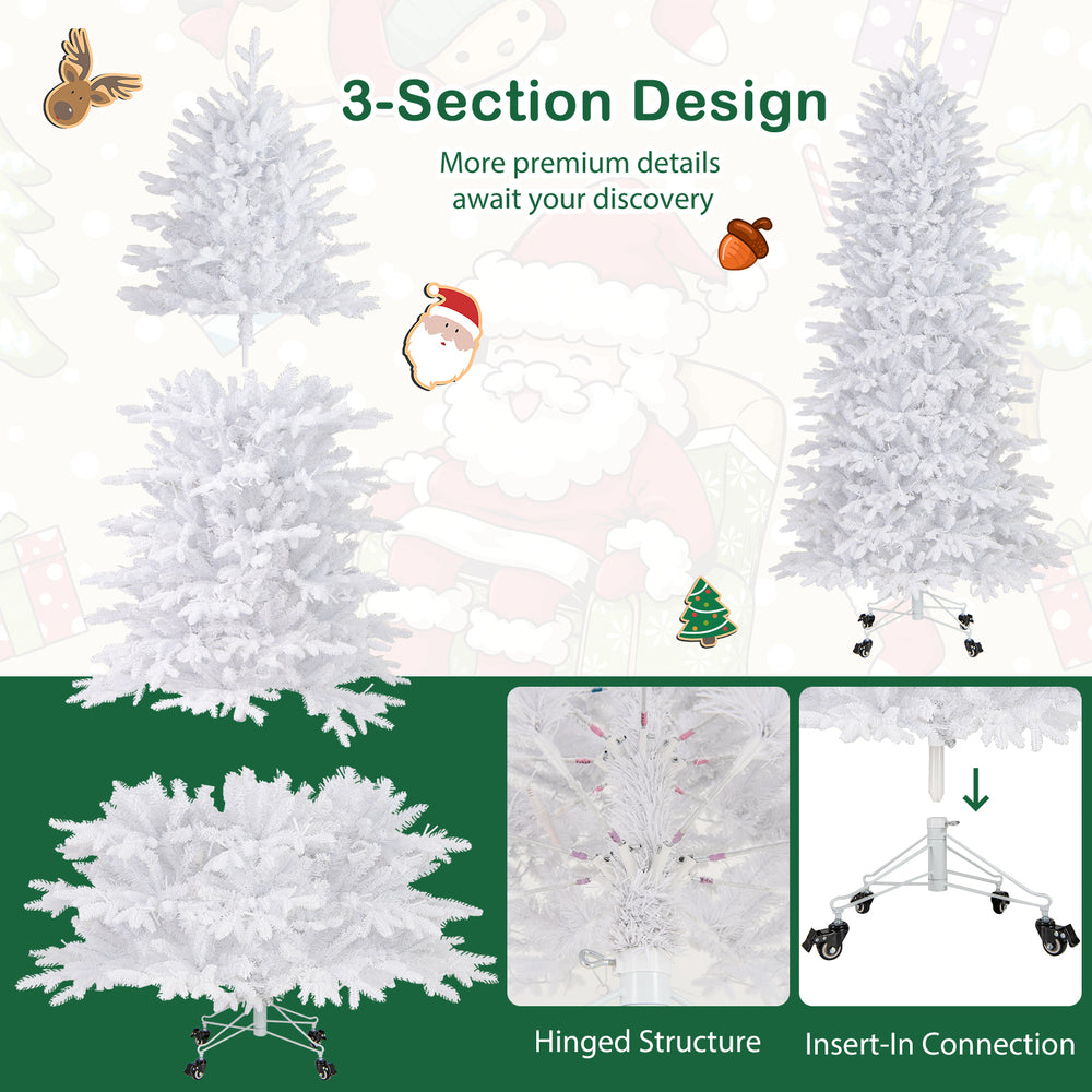 7 FT artificial Xmas tree with 1880 flocked branch tips, 3-section design, and hinged structure for easy setup and.