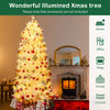 7 FT artificial Xmas tree with 1880 PE PVC branch tips, illuminated for festive ambiance in home or carnival settings.