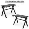 Ergonomic gaming desk with PVC carbon fiber surface, cup holder, and headphone hook for organized gaming setup.