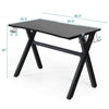 Ergonomic gaming desk with PVC carbon fiber surface, cup holder, and headphone hook, designed for stability and.
