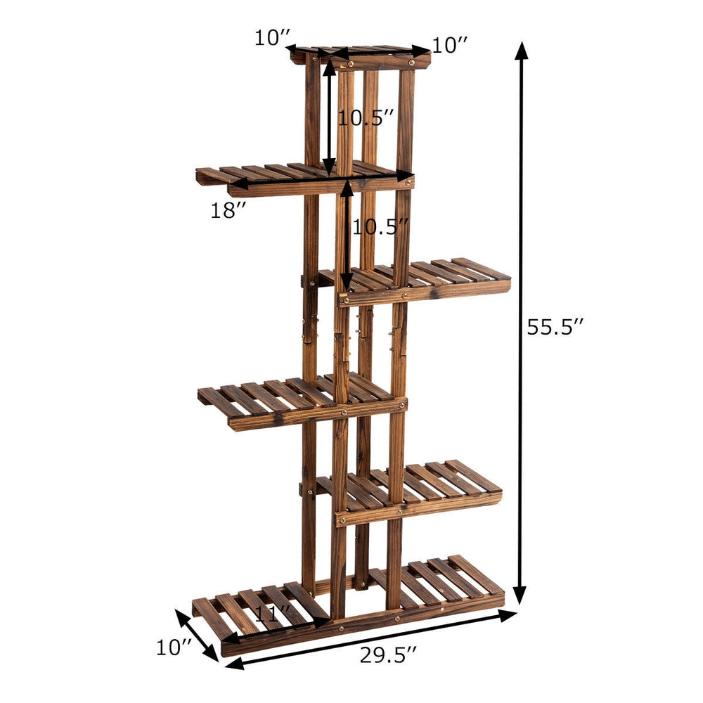 6-tier wooden plant rack with weather-resistant construction, ideal for displaying flowers and ornaments indoors or.
