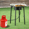 Portable propane camp stove with adjustable legs, sturdy cast iron design, 100000 BTU output for outdoor cooking.