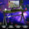 Ergonomic gaming desk with a spacious surface, cup holder, headphone hook, and sturdy X-shape steel frame for stability.