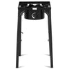 Portable propane camp stove showcasing detachable legs for easy transport, featuring a powerful 100,000 BTU cast iron.