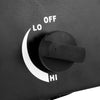 Close-up of the adjustable control knob for the 100000 BTU portable propane camp stove, featuring LO and HI settings.