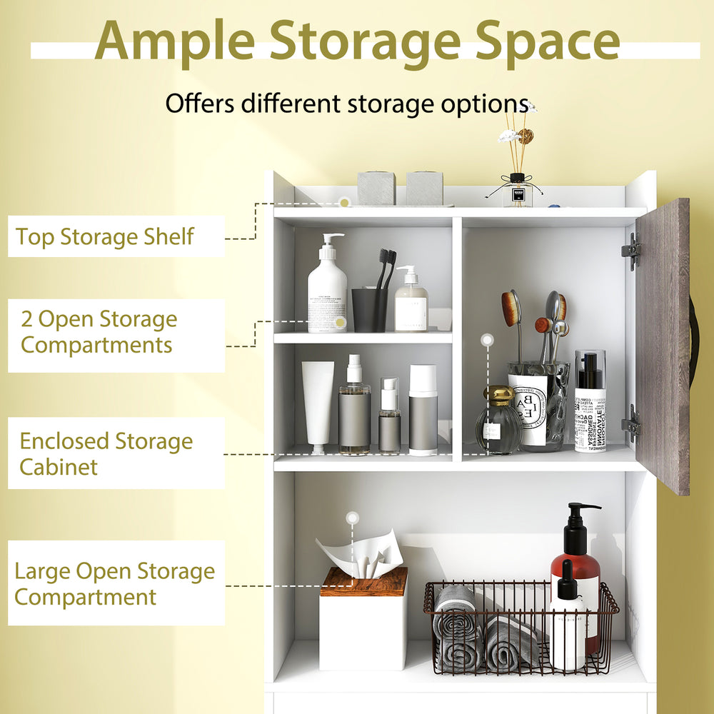 4-tier space-saving toilet storage cabinet with open shelves, offering ample storage for bathroom essentials and decor.