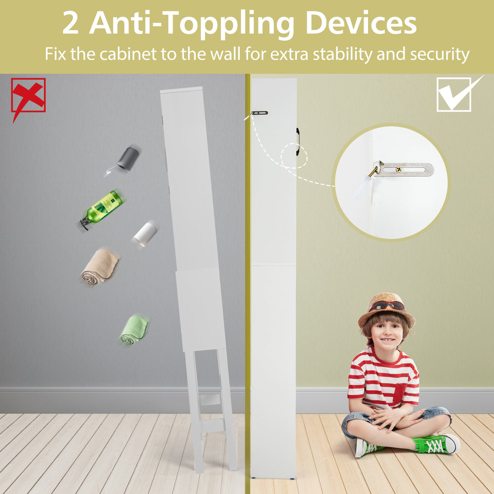 4-tier space-saving toilet storage cabinet with open shelves, anti-toppling device for added safety, ideal for.