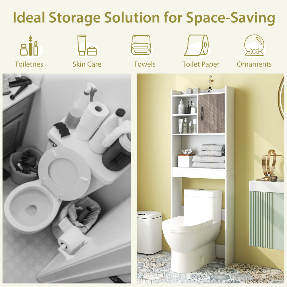 4-tier space-saving toilet storage cabinet in white with open shelves, ideal for bathroom organization and décor.