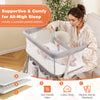 Baby bassinet bedside crib in gray with adjustable height, mesh sides, and comfy mattress for safe sleep.