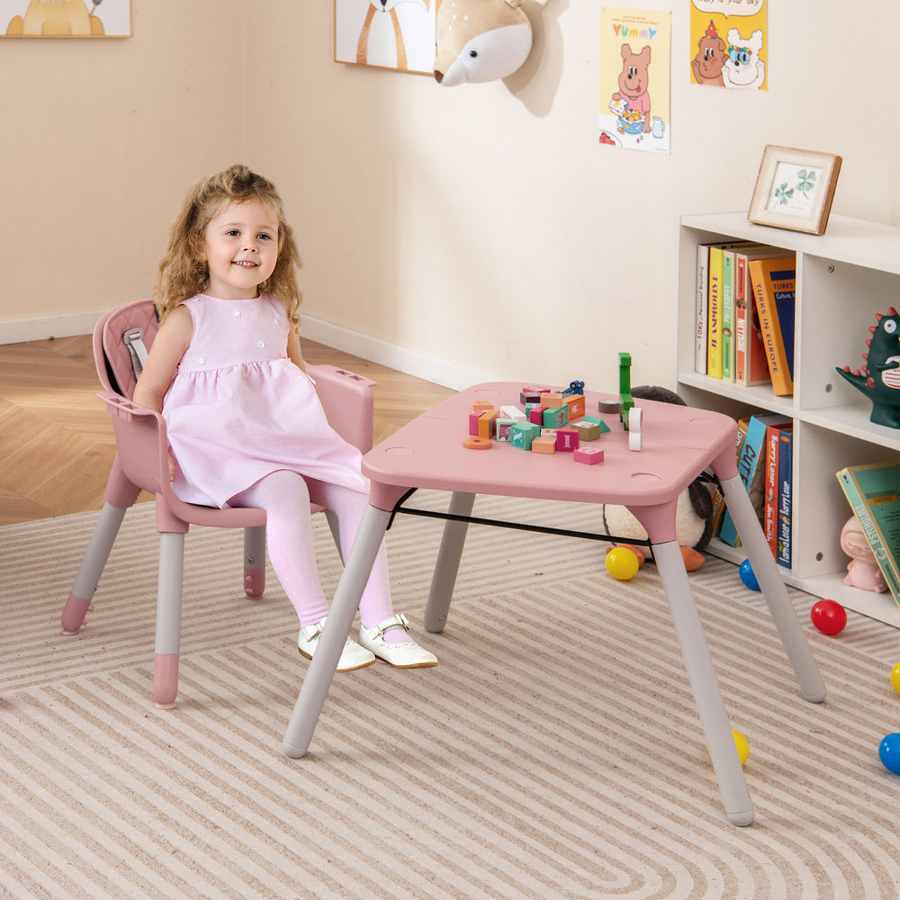 4-in-1 Baby Convertible Toddler Table Chair Set with PU Cushion-Pink - Gallery View 1 of 10