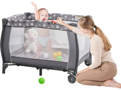 Costway Portable Baby Playard Changing Table Bassinet Music Box Gray 14783296 New