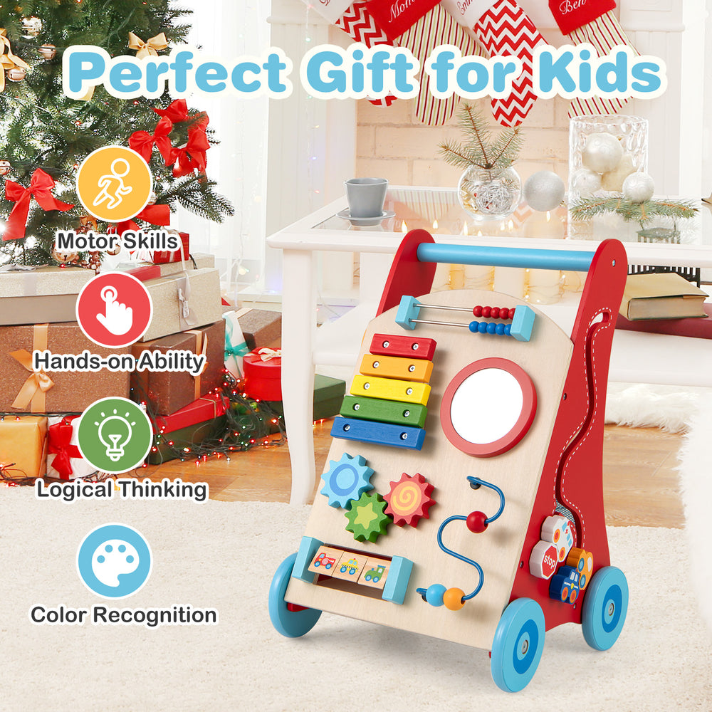 Baby push walker with handle and wheels, multicolor, promotes motor skills and logical thinking for kids 3+ years old.