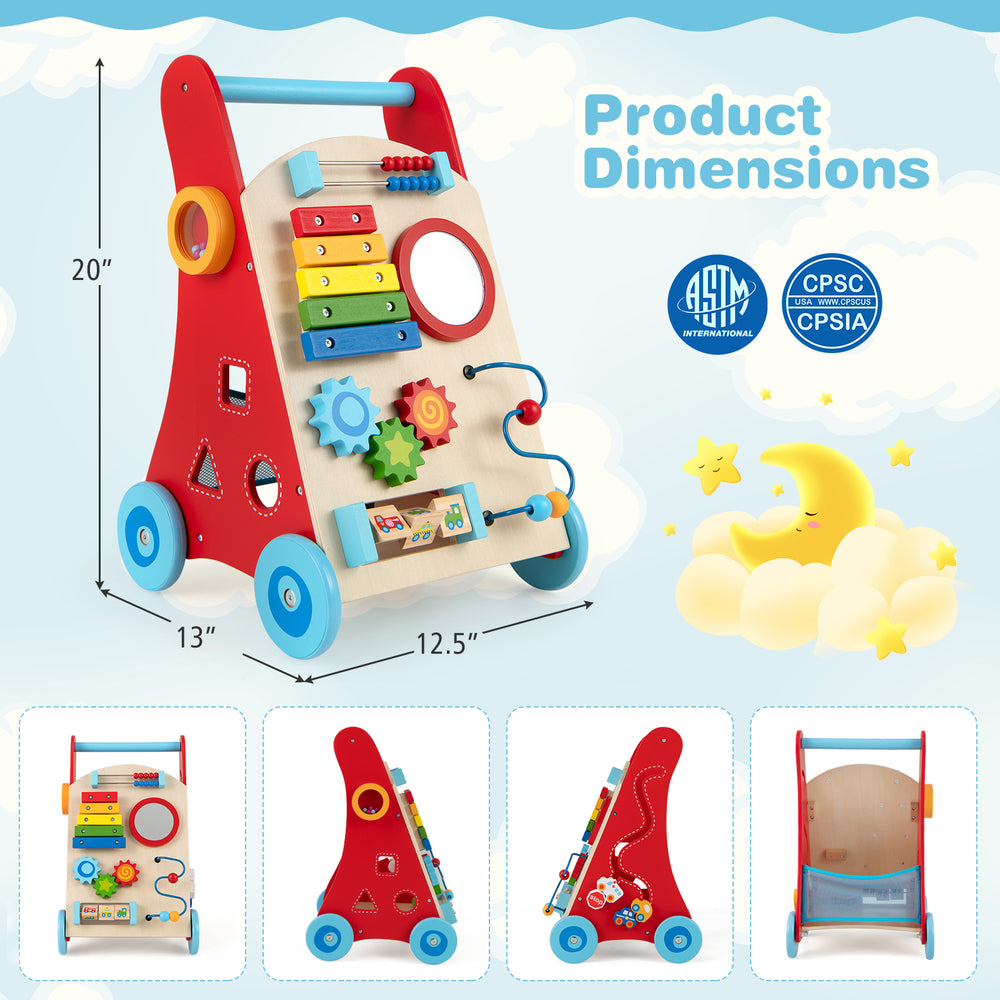 Colorful push walker for toddlers 3+, showcasing a variety of engaging activities to enhance learning and development.