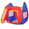 Colorful portable kid play house tent with 100 balls, featuring breathable mesh windows for visibility and ventilation.