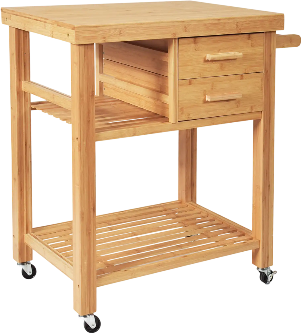 Bamboo Kitchen Trolley Cart with Tower Rack and Drawers