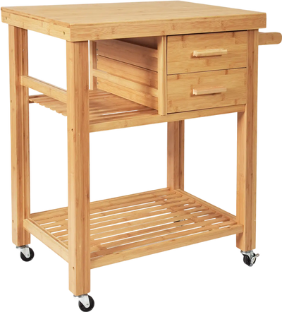 Costway Bamboo Kitchen Island Trolley Cart w/ Tower Rack & Drawers 71542068 New