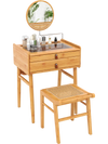 Bamboo Makeup Vanity Table with Stool and Rotating Mirror