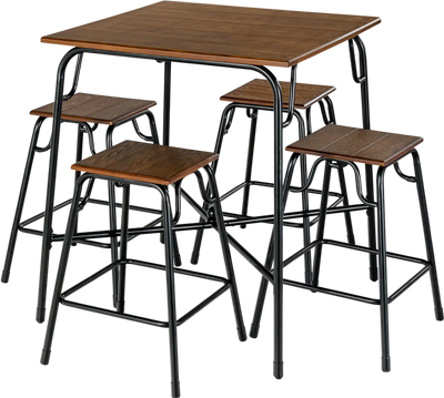 Costway 5-Piece Bar Table Set w/ 4 Counter Height Backless Stools Rustic Brown 16780953 New