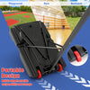 Basketball hoop with adjustable height, built-in wheels for easy mobility, suitable for indoor and outdoor use.