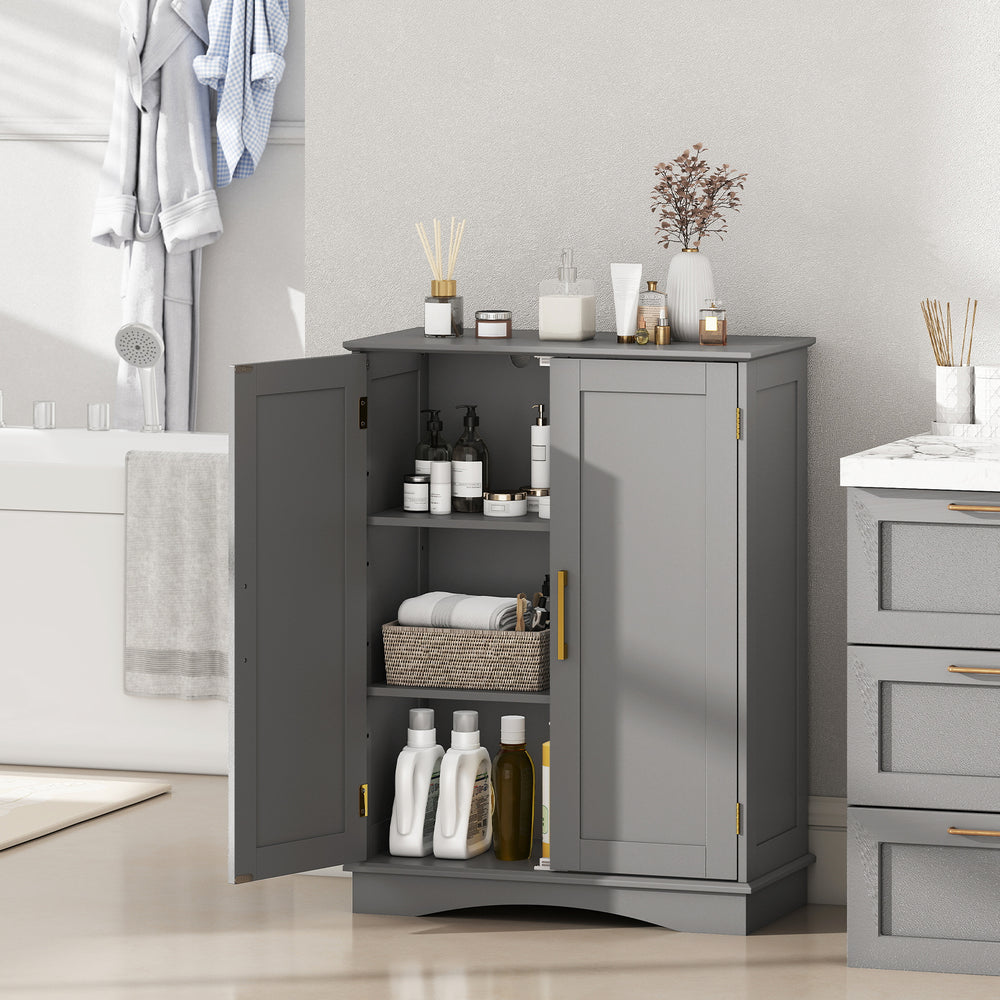 Bathroom Floor Storage Cabinet with 2 Doors and Adjustable Shelves-Gray - Gallery View 1 of 9