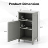 Dimensions of the gray bathroom freestanding storage cabinet with adjustable shelves and ample storage space.
