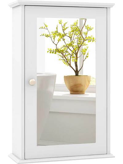 Costway Bathroom Wall Cabinet Single Mirror Door Adjustable Shelf 49072165 New