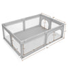 Extra-large gray baby playpen made of 210D oxford cloth, featuring external zippers and 50 ocean balls for safe play.