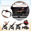 Toddler travel stroller in coffee color, featuring a foldable design, adjustable backrest, and protective canopy for.