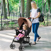 Toddler travel stroller in coffee color with adjustable backrest and canopy, perfect for outdoor walks and airplane.