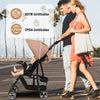 Toddler travel stroller with canopy, adjustable backrest, and 5-point safety harness, perfect for airplane trips.