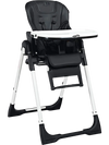 Adjustable black high chair with removable tray, 5-point safety belt, and 7 height positions for growing babies.