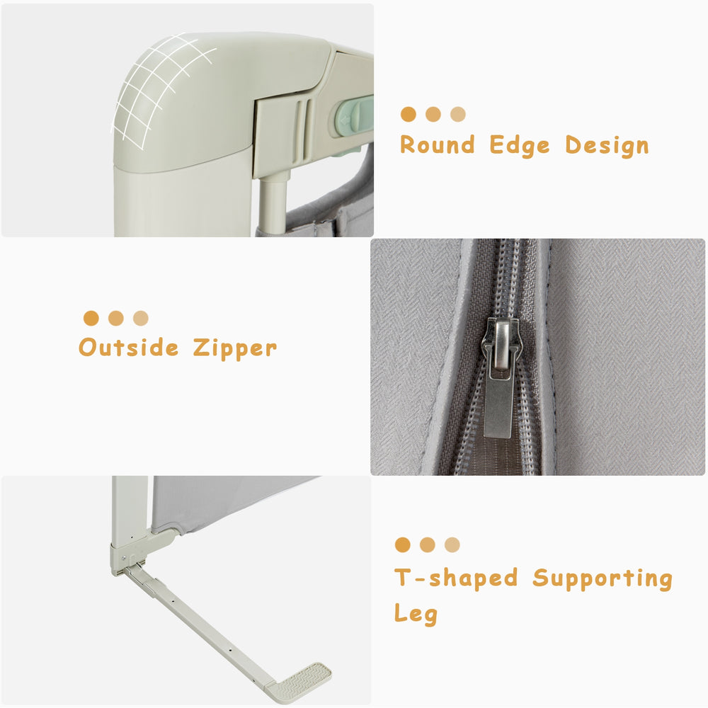 Close-up of the Bed Rail Guard showing the T-shaped supporting leg, outside zipper, and round edge design for toddler.