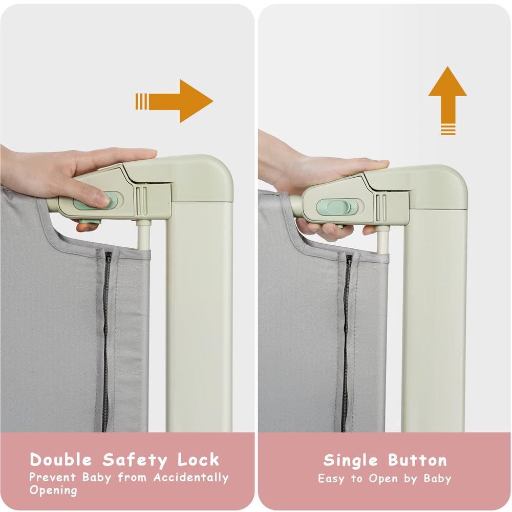 Toddler bed rail guard showcasing double safety lock and single button for easy operation, suitable for various.