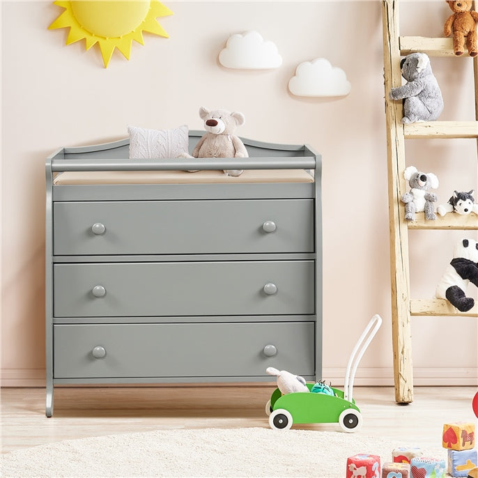 Baby Changing Table Infant Diaper with 3 Drawers and Safety Belt-Gray - Gallery View 1 of 10
