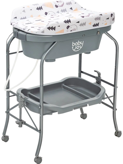 Costway Folding Baby Changing Table w/ Bathtub & 4 Universal Wheels 84236159 New