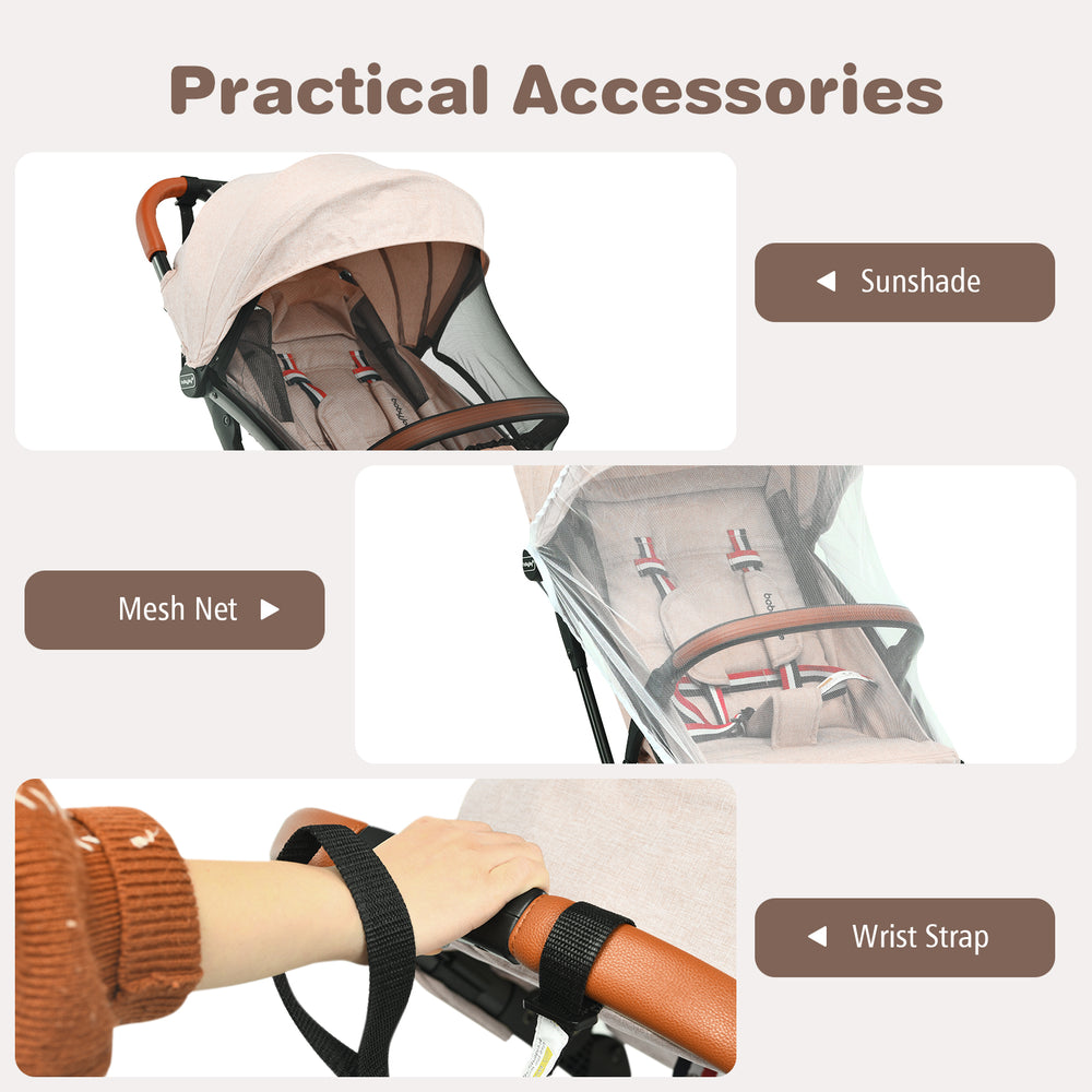 Adjustable sunshade and mesh net on the Lightweight Aluminium Frame Baby Stroller for enhanced comfort and protection.