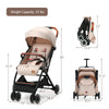 Lightweight aluminium frame baby stroller in net-beige with adjustable features, safety belt, and quick folding design.