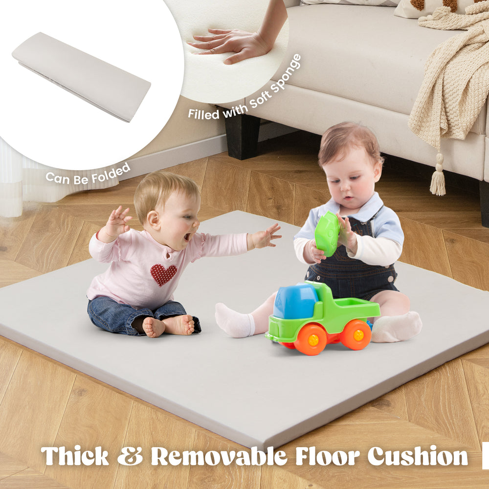 Thick, removable floor cushion in beige for kids' play tent, providing comfort and protection during playtime.